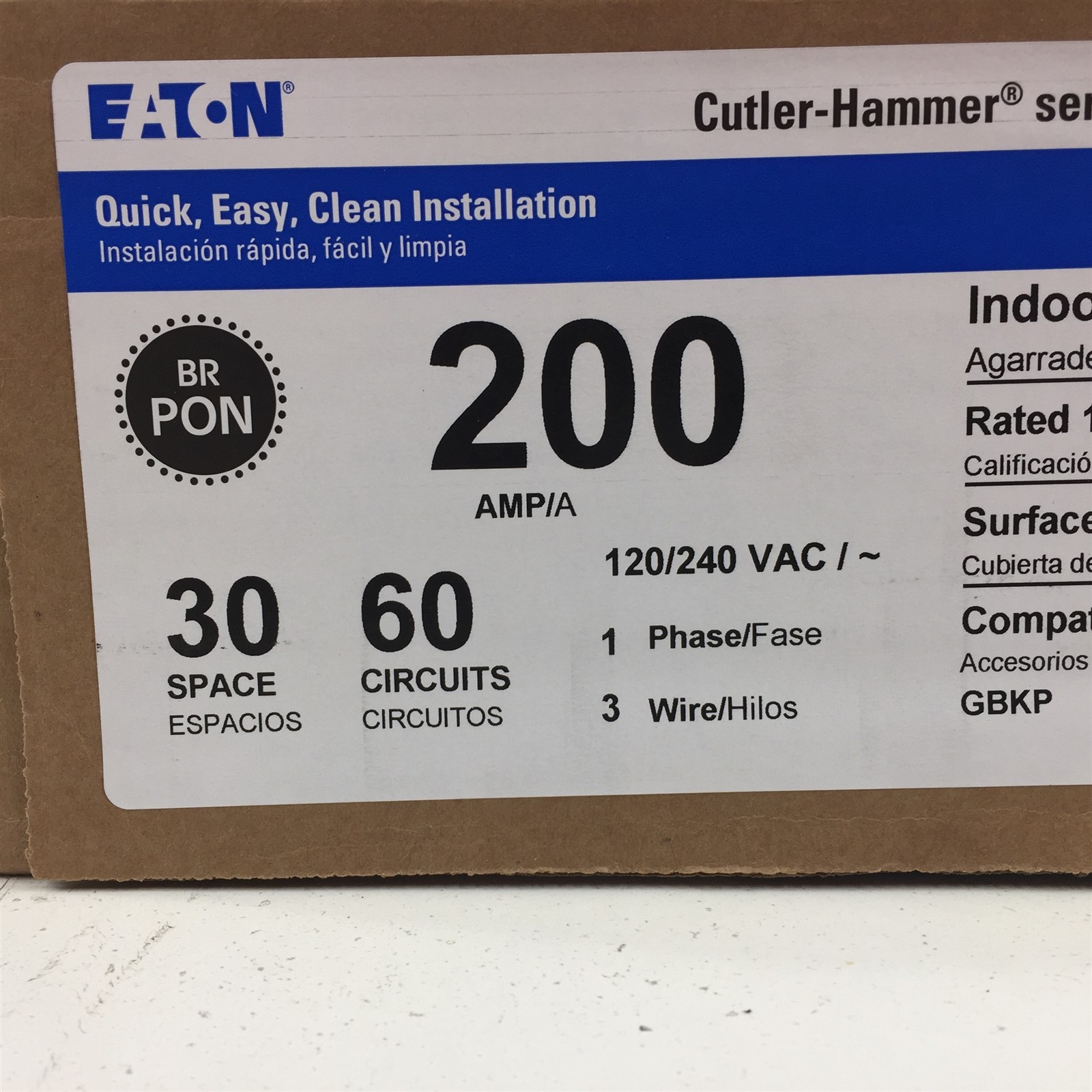 Eaton BRP30L200 Indoor Main Lug Loadcenter 200A 30SP 60C 1PH 3W 120/240V