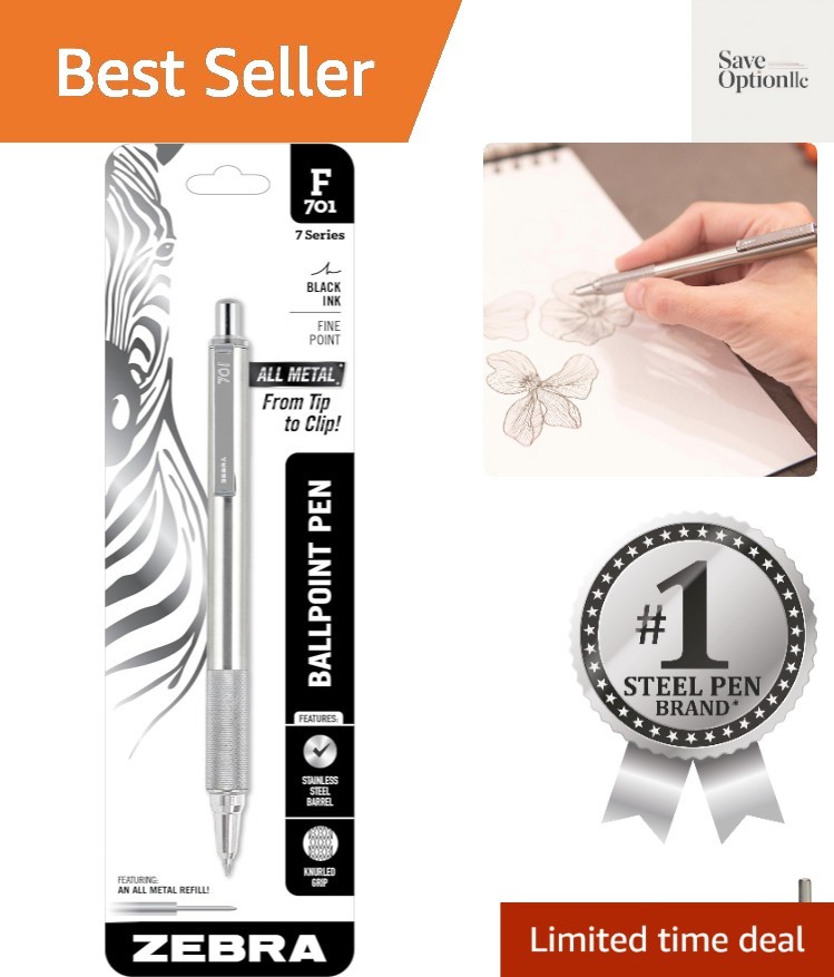 F-701 Ballpoint Black Ink Fine Point 0.8mm Pen, Heavy Duty, Durable Stainless…