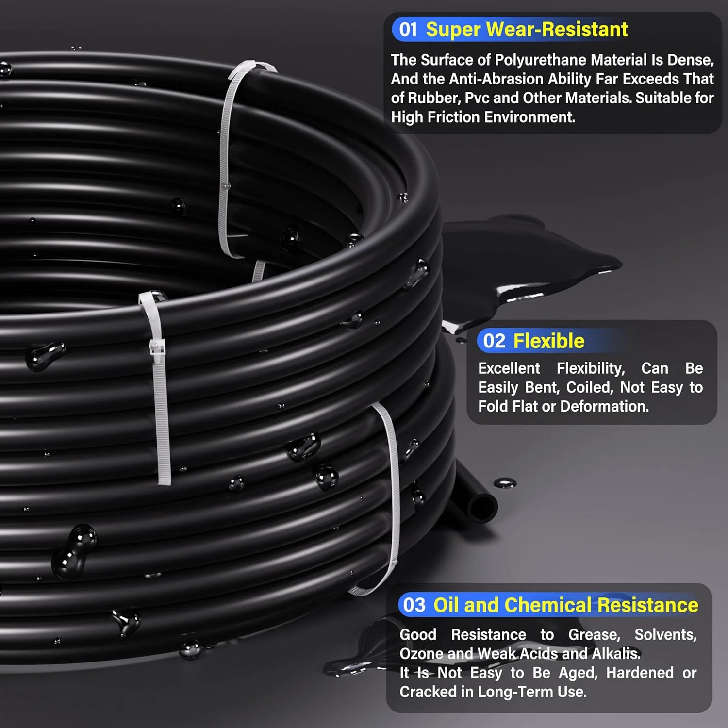 TAILONZ PNEUMATIC Black 4MM or 5/32 Inch OD 10 Meter 32.8ft PU Polyurethane Air