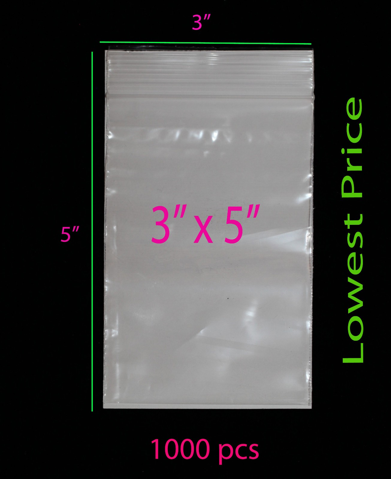 3″x5″-1000pcs-2Mil CLEAR PLASTIC BAGS JEWLERY ZIPPER TOP LOCK RECLOSABLE BAG