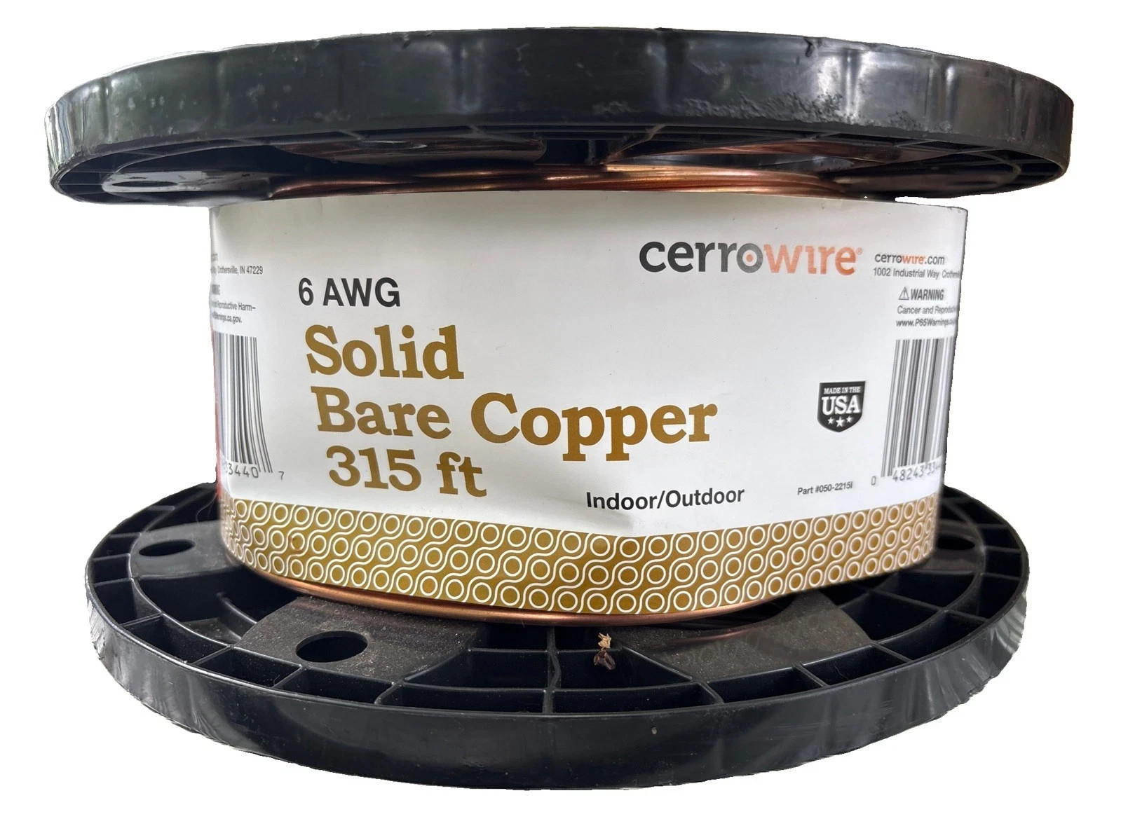 New Cerrowire #6 AWG Solid Bare Copper Grounding Wire 315ft Spool