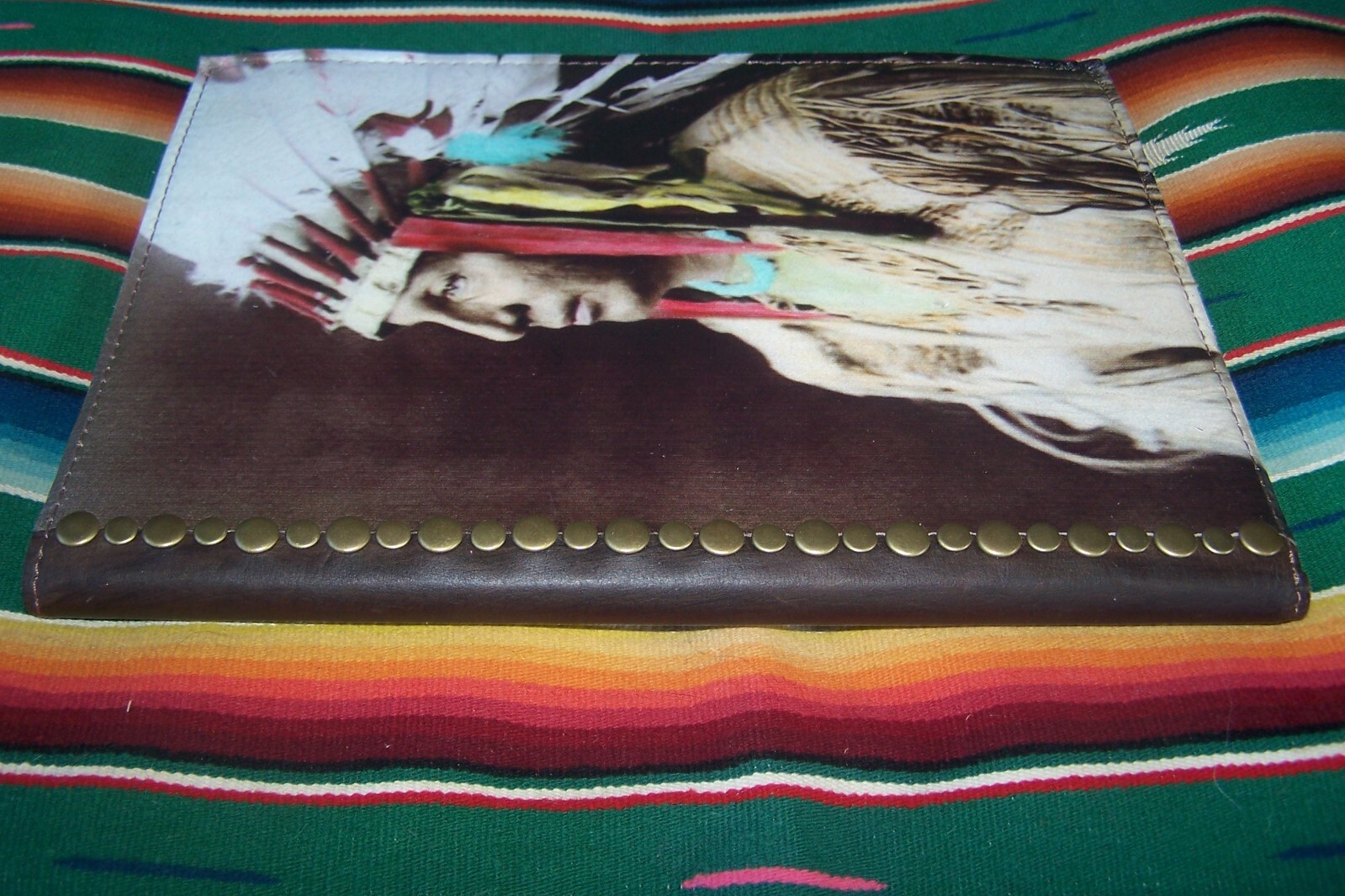 Leather Native American Indian Chief Portrait Studded Note Pad Paper Folder