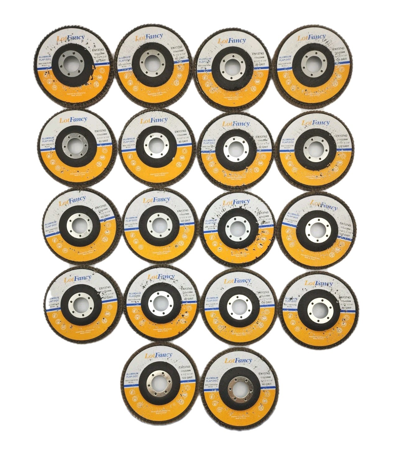 18 Pc LotFancy 4-1/2″ x 7/8″ 40 60 80 120 Grit Aluminum Flap Disc Grinder Sandin