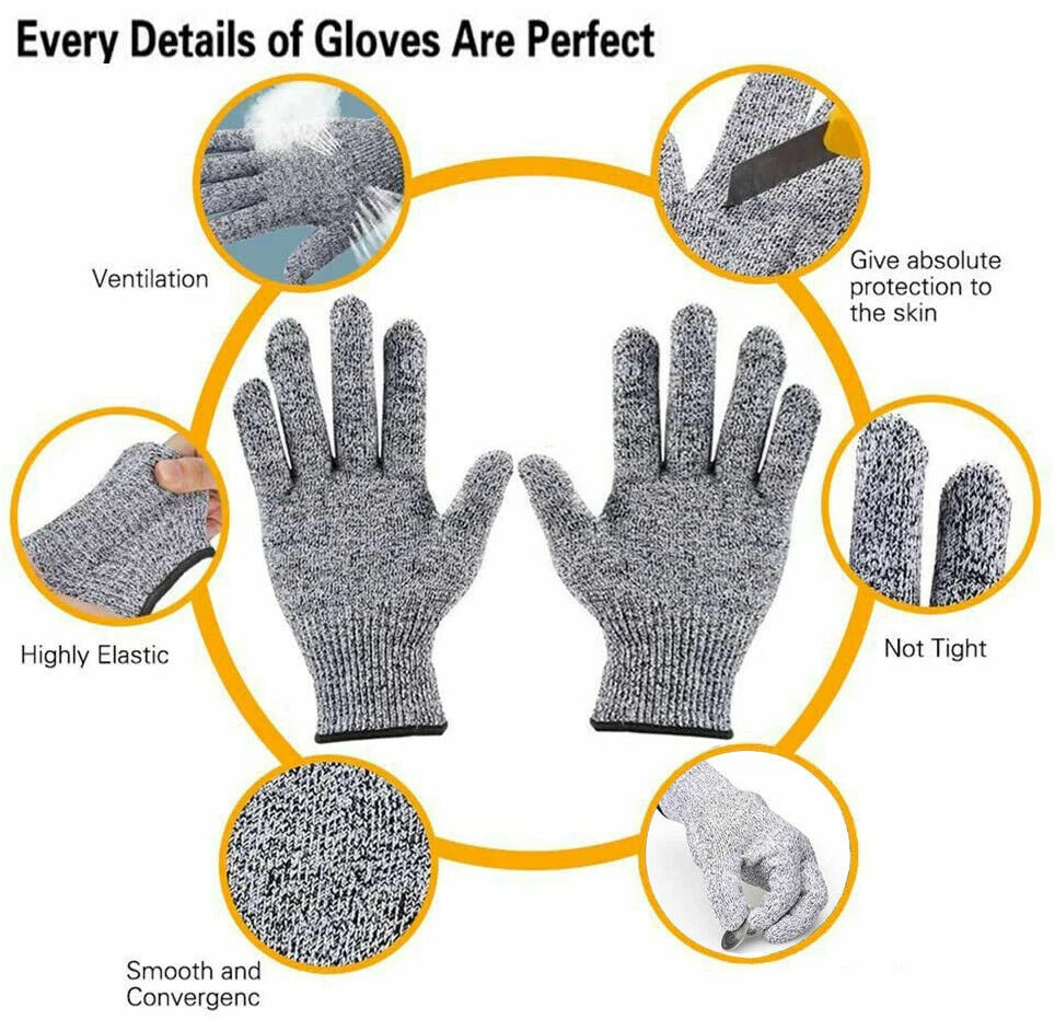 4 Pairs Level 5 Anti-cut Gloves Safety Cut Proof Stab Resistant Kitchen Butcher