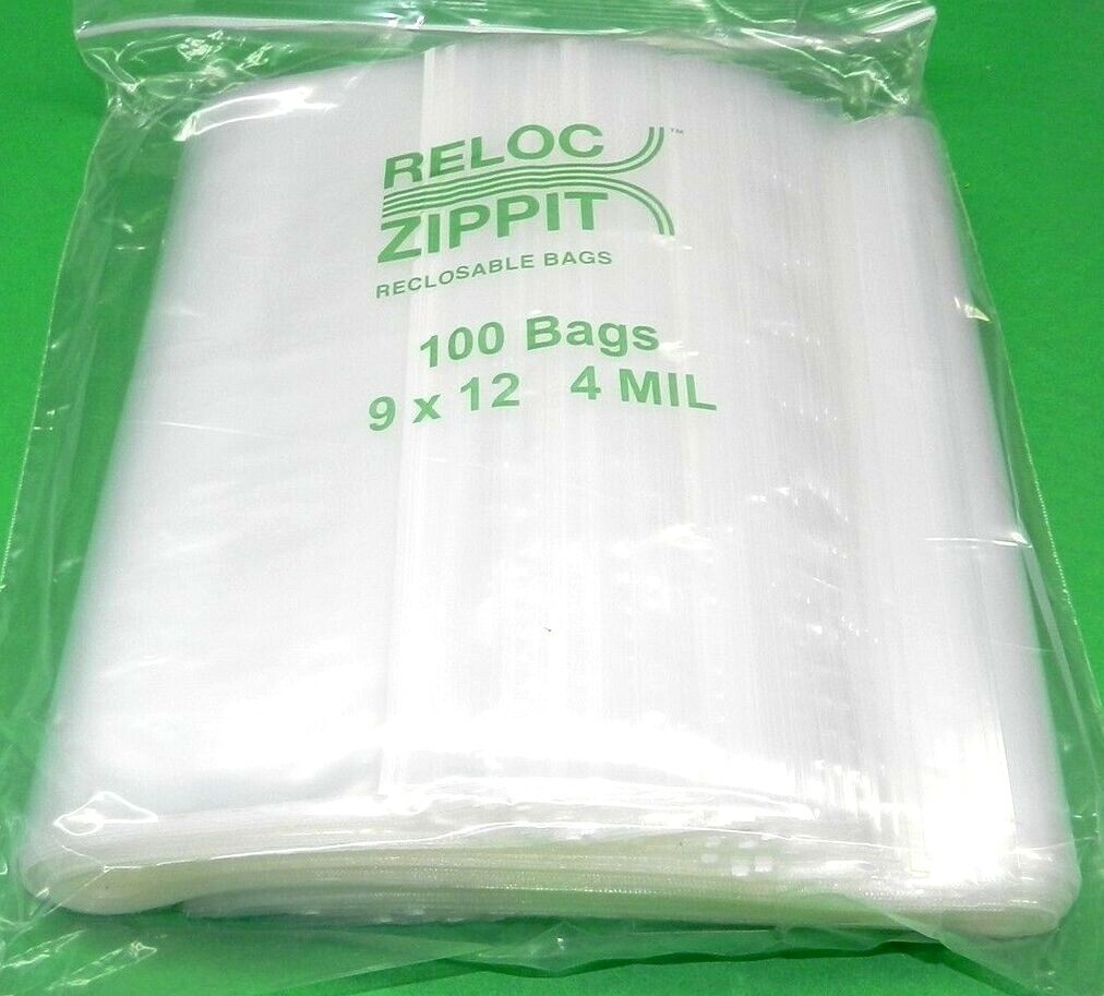 100 Reloc Zippit Bags 9×12 Clear 4mil Thick Reclosable 9″x 12″ Poly Top Lock Bag