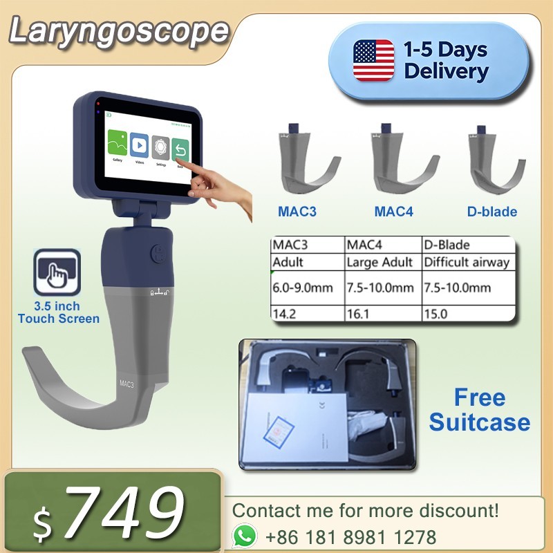 3.5 inch HD Touch Screen Digital Video Laryngoscope with 3 Reusable Blade
