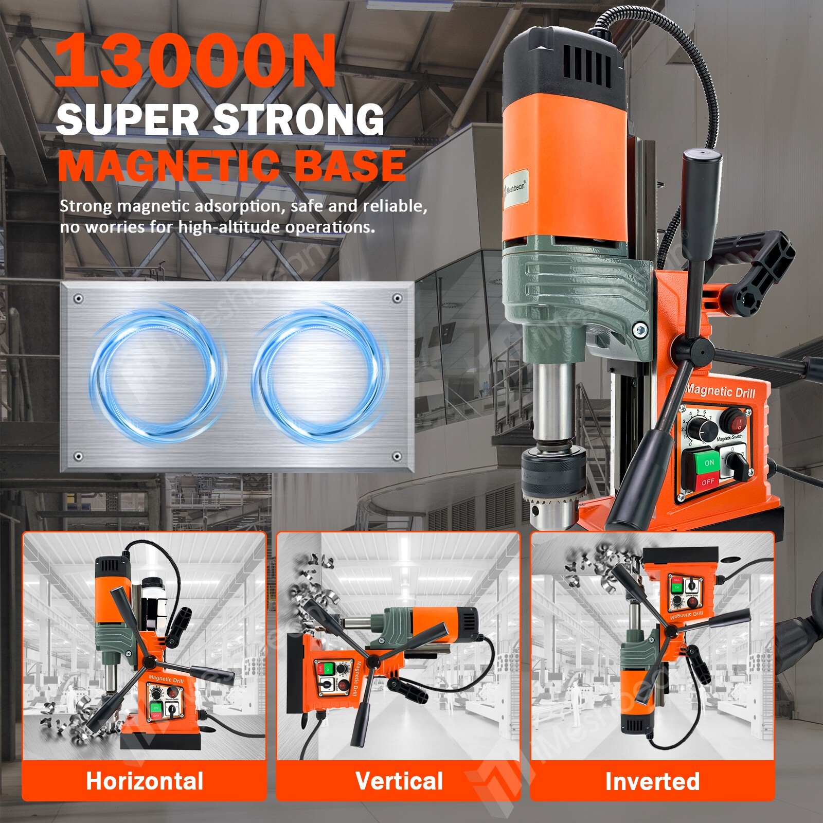 Magnetic Drill Press 1400W Coring/Tapping/Drilling Machine 13000N 810RPM 1.6″