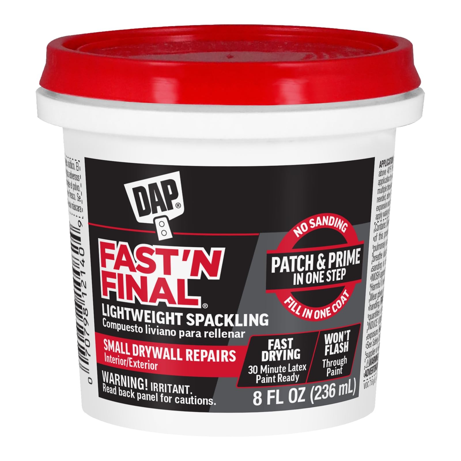 DAP Fast ‘N Final Lightweight Spackling, White, 8 8 Fl Oz (Pack of 1), White