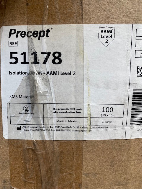 100 PACK Precept 51178 Disposable SMS Protective Procedure Gown Yellow X-Large