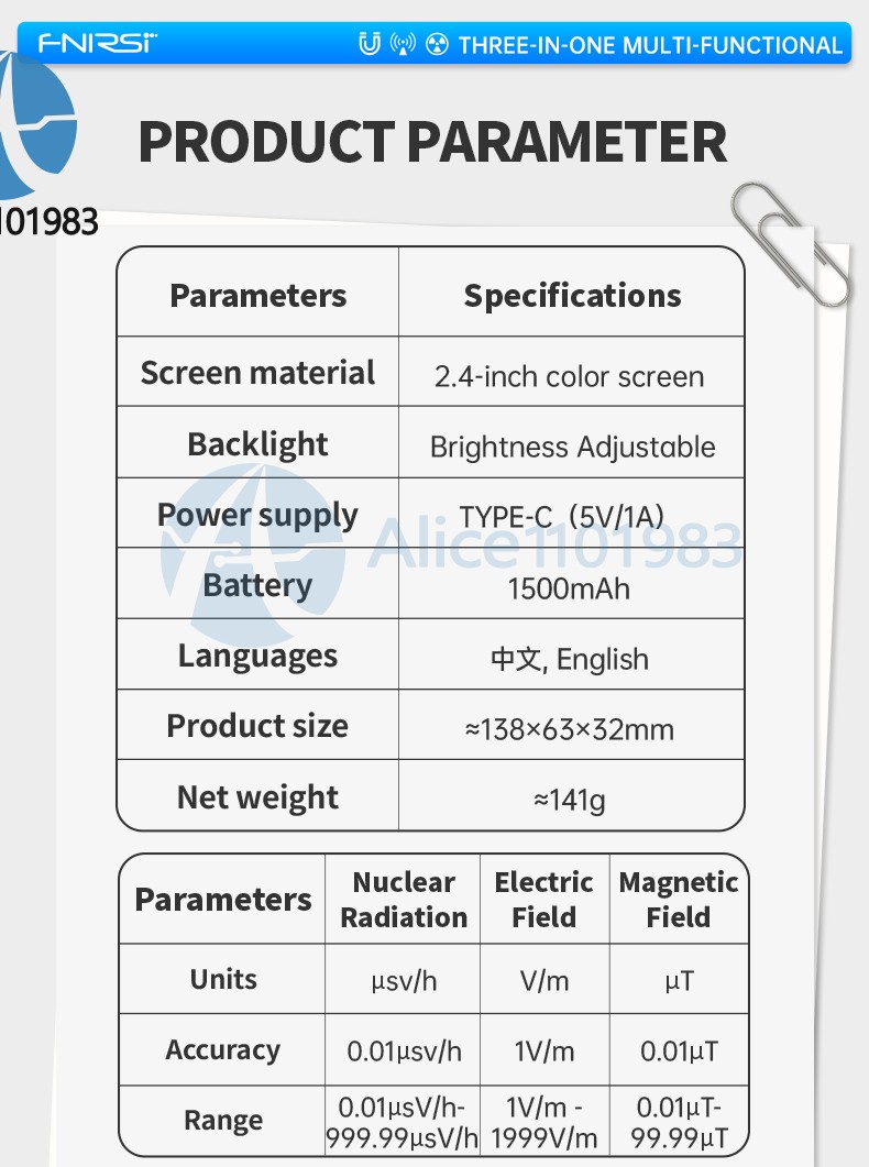 FNIRSI GC-03 3-IN-1 Electromagnetic Radiation Detector NR+EF+MF Detection Tool