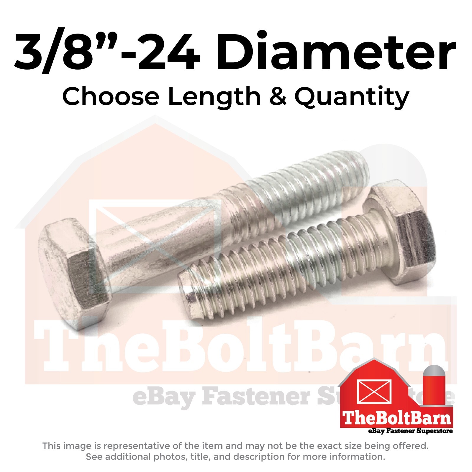 3/8″-24 Stainless Hex Cap Screws Fine Thread Hex Bolts (Choose Length & Qty)