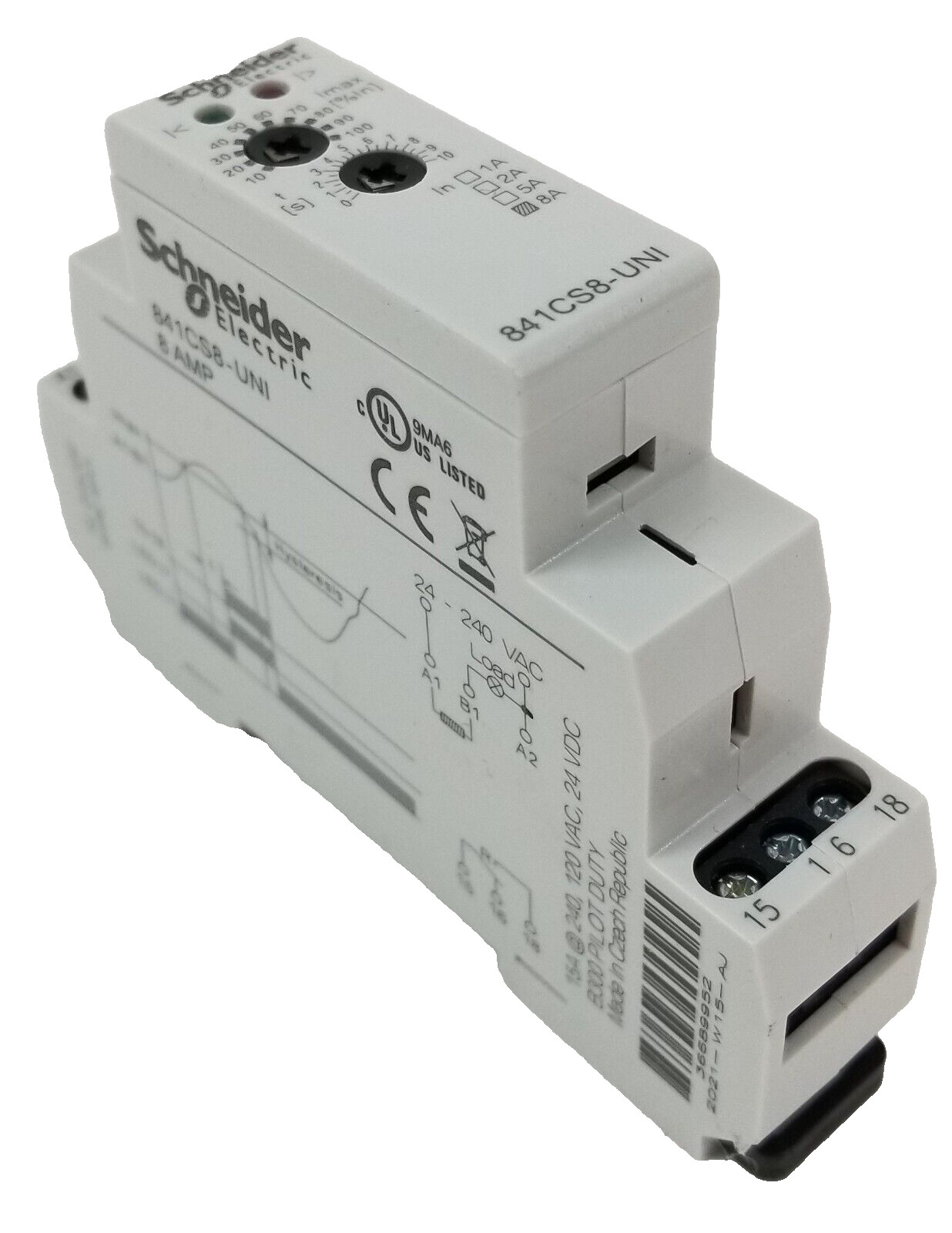 Schneider Electric 841CS8-UNI Current Sensing Relay 15A 24 to 240 VAC NEW