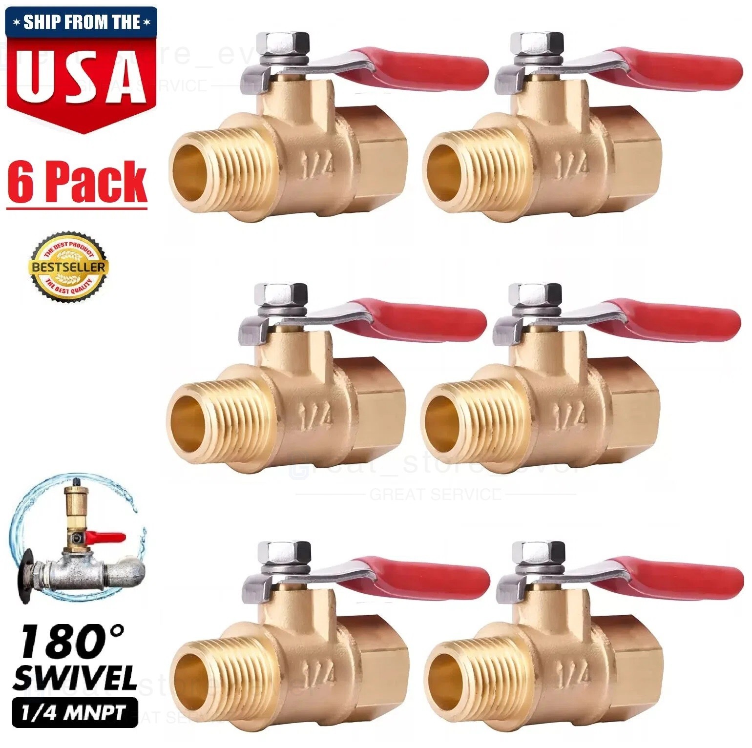 6PCS 1/4″ Male Female NPT Brass Ball Valve Water Air Tank Drain Shut Off USA