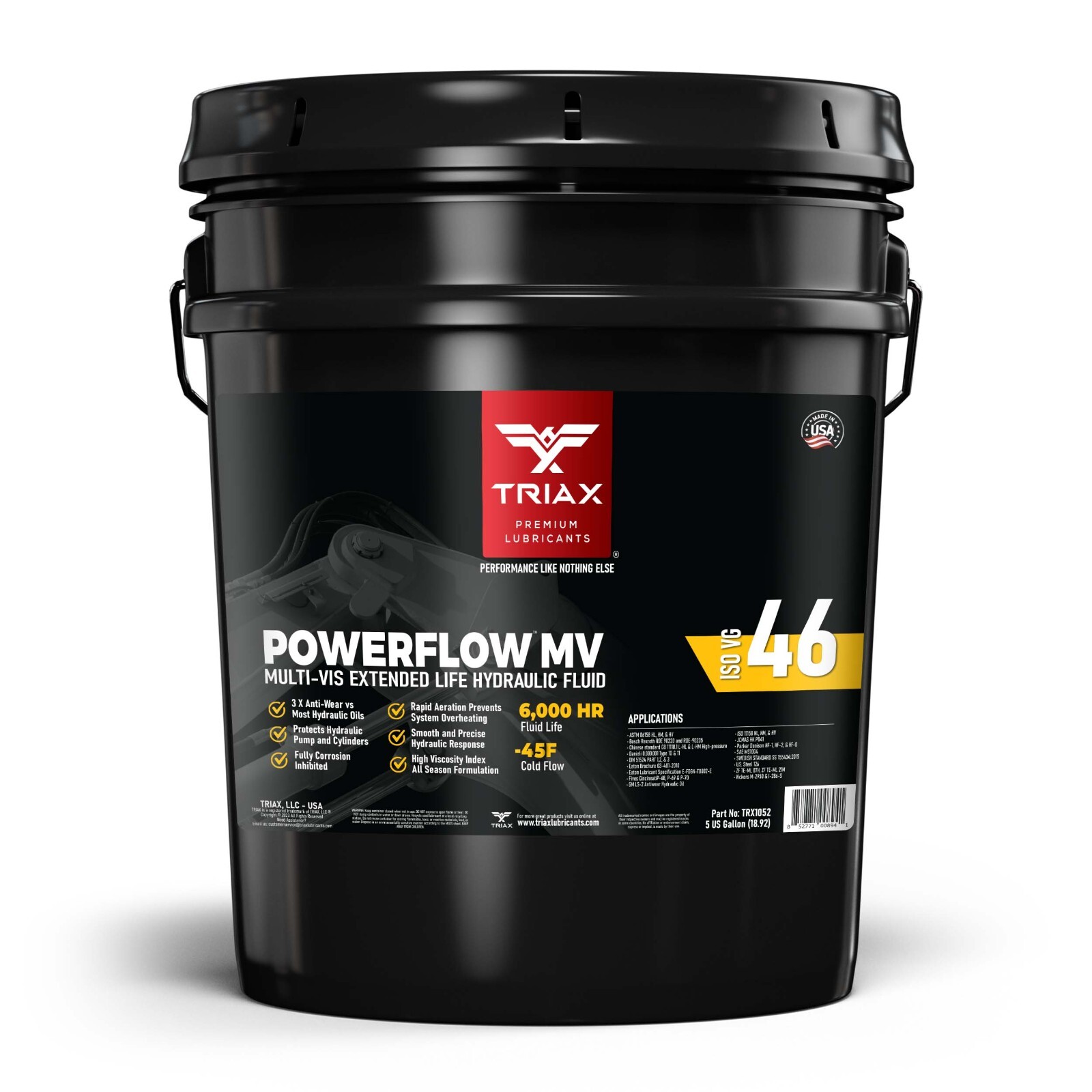 TRIAX Powerflow MV 46 – Multi-Viscosity Hydraulic Oil (5 Gallon Pail)