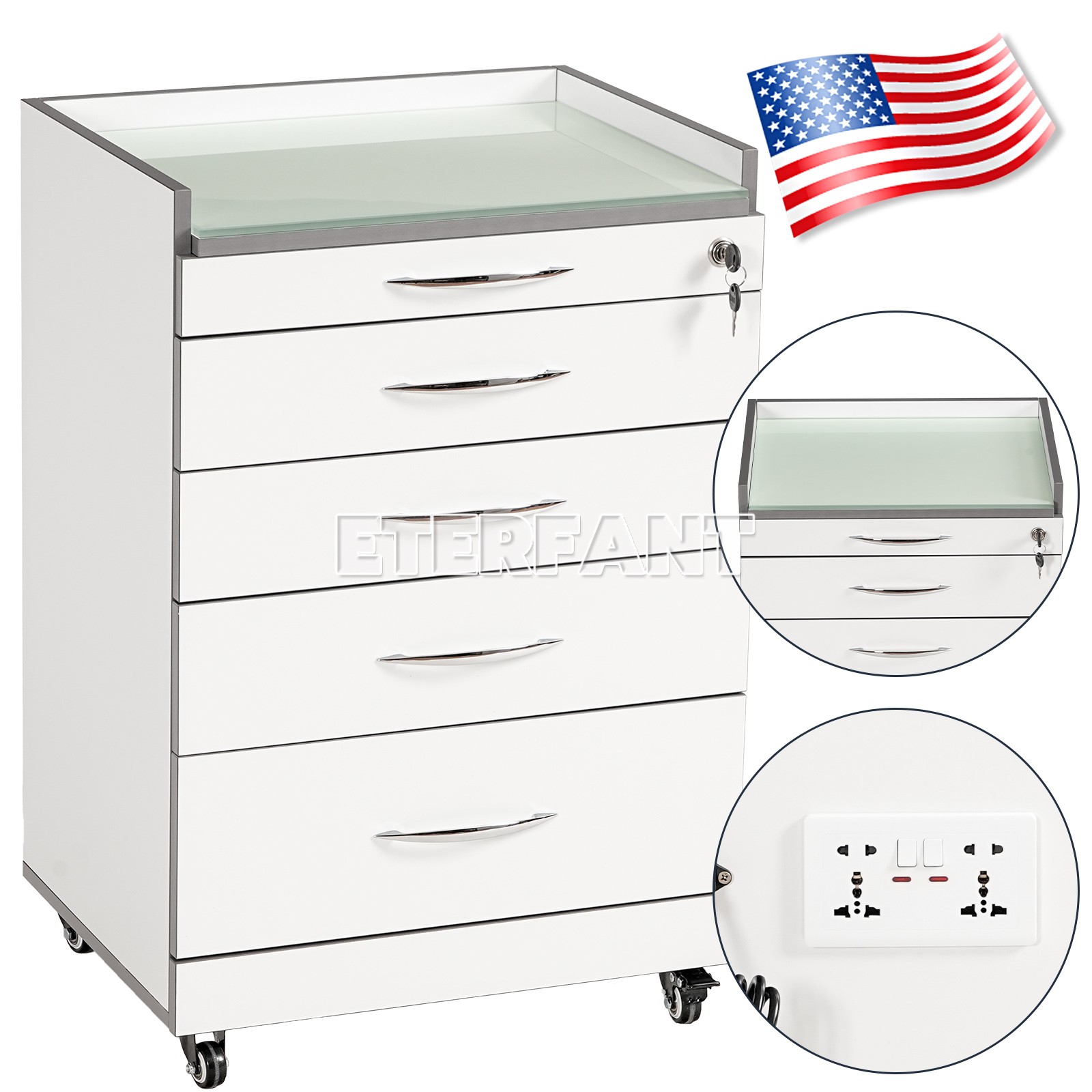 Dental 3 Layer Mobile Trolley Medical Tool Cart/4 Drawers Storage Rolling Cart
