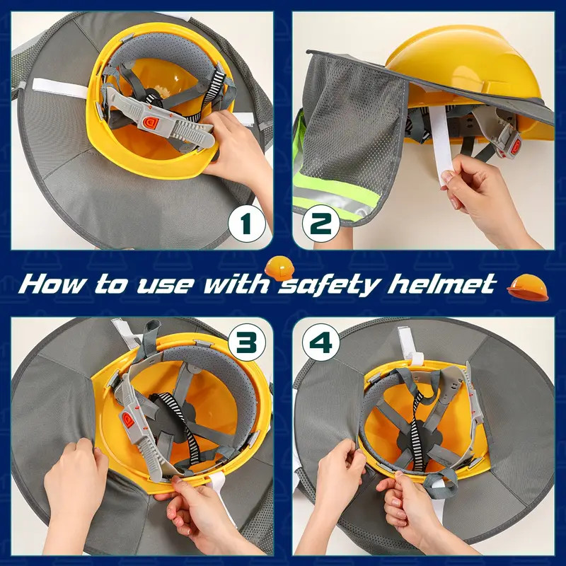 3 Combo Pack Hard Hat Sunshield Full Brim Neck Sunshade/ Black, Grey, Yellow