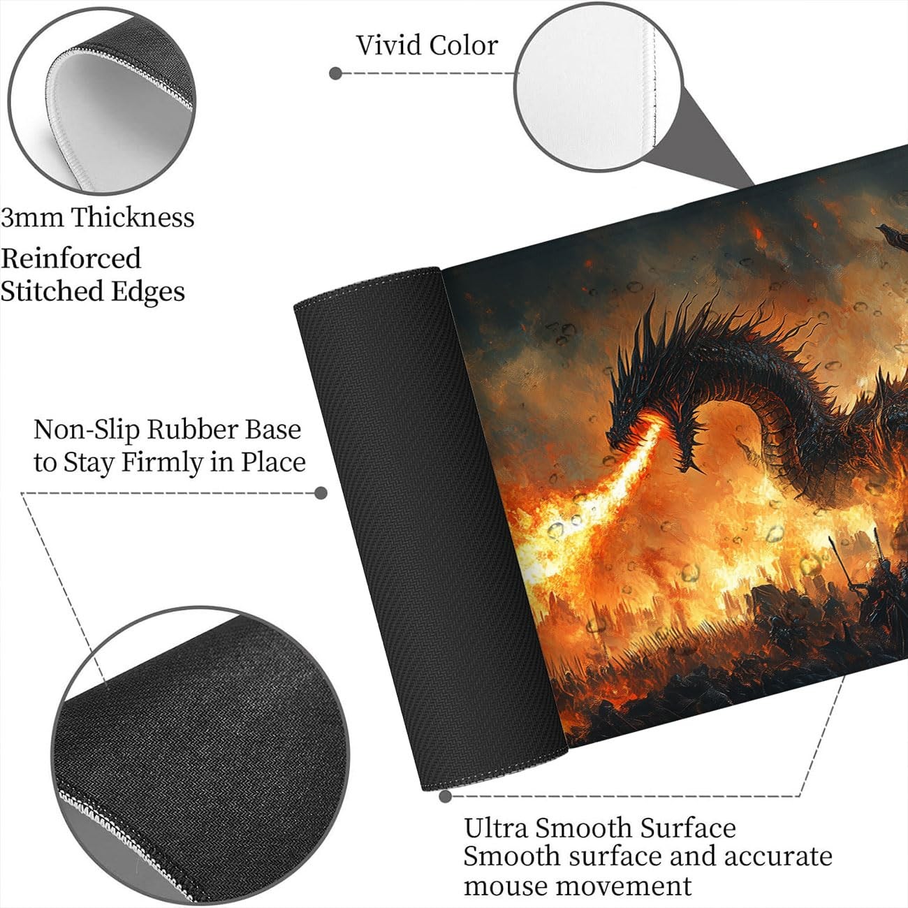 Dragon Gaming Mousepad, Fire Knight Castle 31.5L x 11.8W inches,