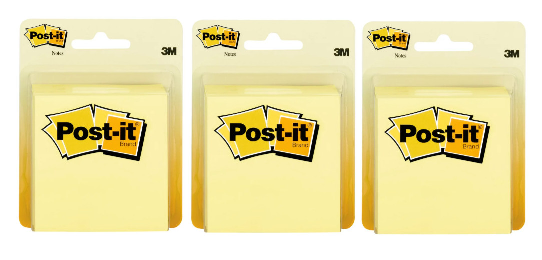 Post it Notes, 3 in x 3 in, Canary Yellow, 4 Pads 3 Pack