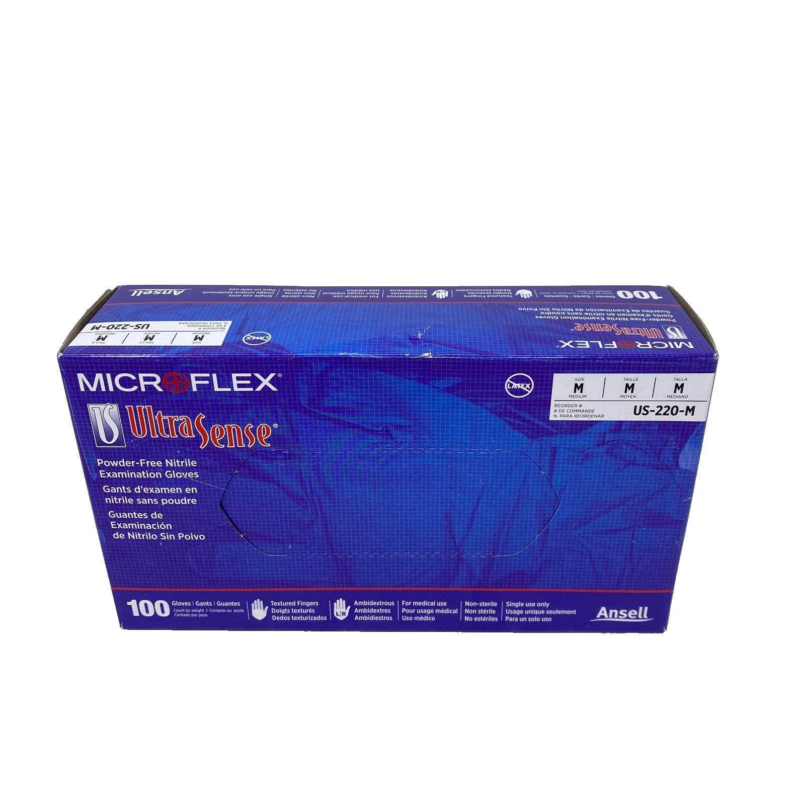 Ansell Microflex UltraSense US-220-M Nitrile Gloves Powder-Free Medium – 100 Pcs