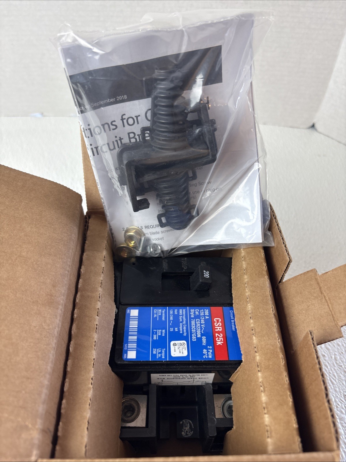 Eaton CSR2200N Main Breaker Kit 200 Amp 2 Pole With Installation Hardware