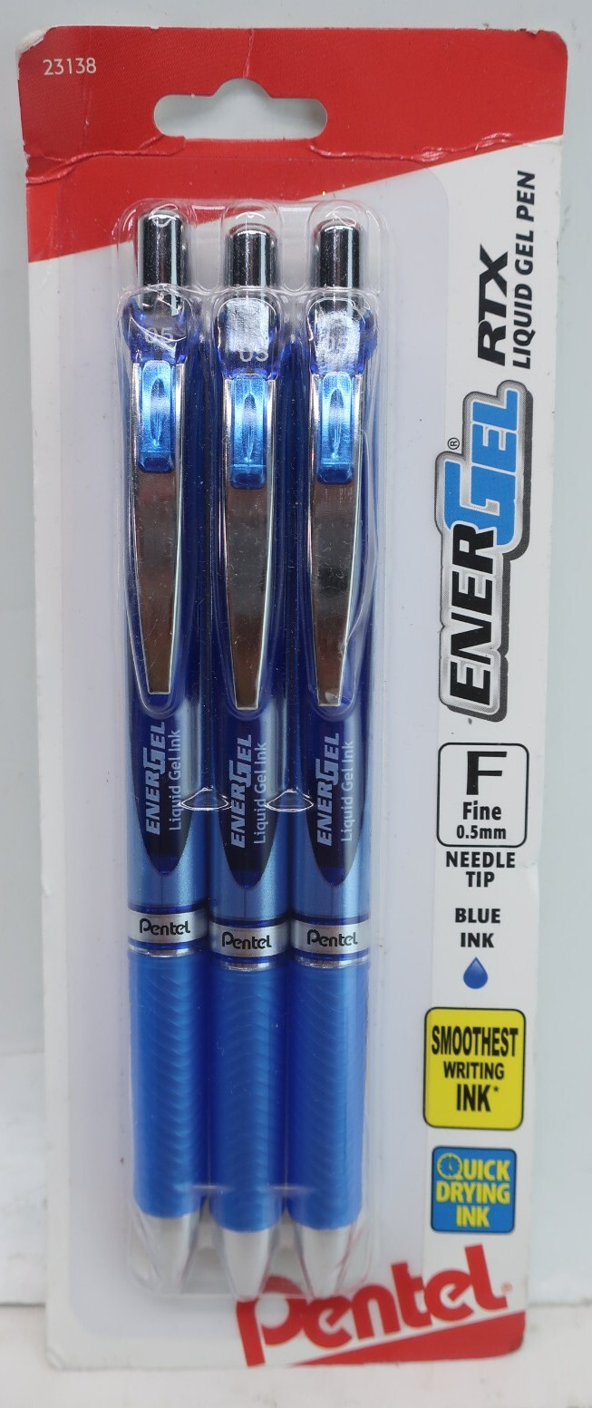 Pentel EnerGel RTX 4 PACK Liquid Gel Pens 0.5mm Fine – Needle Tip – Blue Ink 4pk
