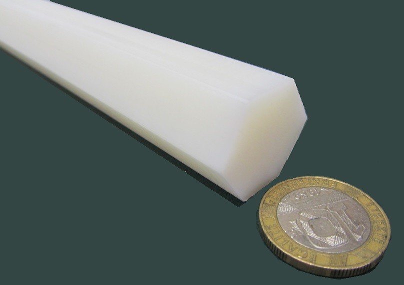 Nylon 6/6 Natural Tint Hex Rod 7/8″ Hex x 12″ Length, 1 Unit