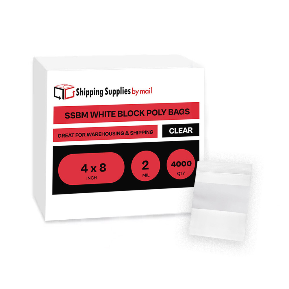 4″x 8″ 2 Mil Reclosable Bag Writeable White Block Water-Resistant 4000 Pcs