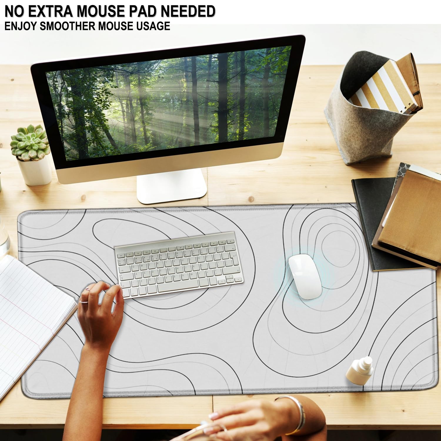 Large Mouse Pad, 31.5″ x15.7″ 31.5 inches x 15.7 inches, White Black Lines