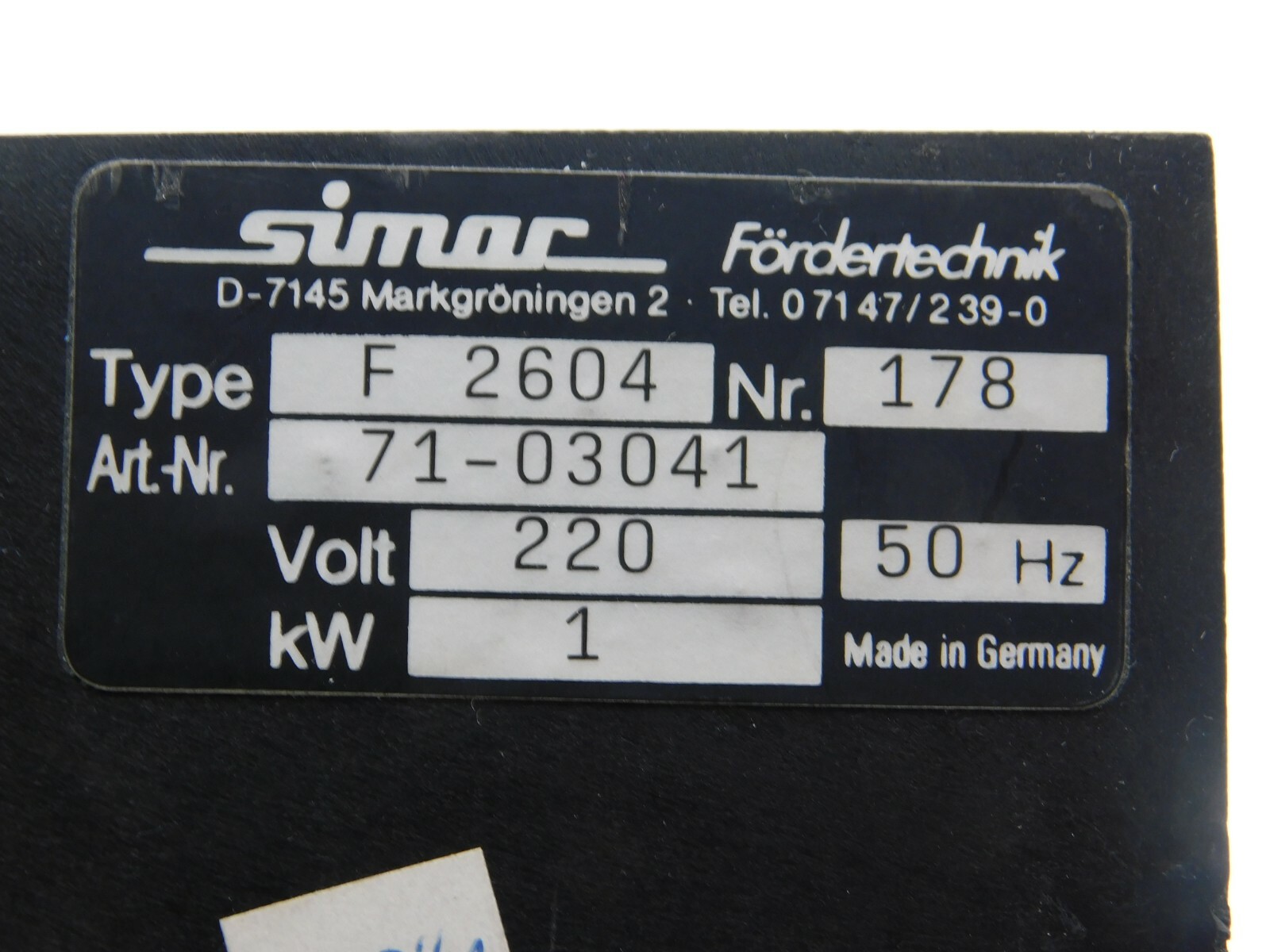 Simar Conveying Technology F2604 Volt 220 50Hz 71-03041