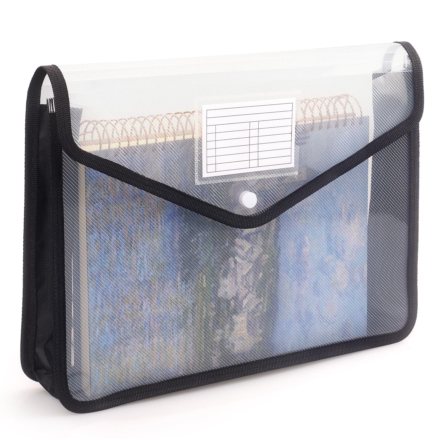 Plastic Expanding File Folder, Transparent envelopes with Snap Closure, No Divid