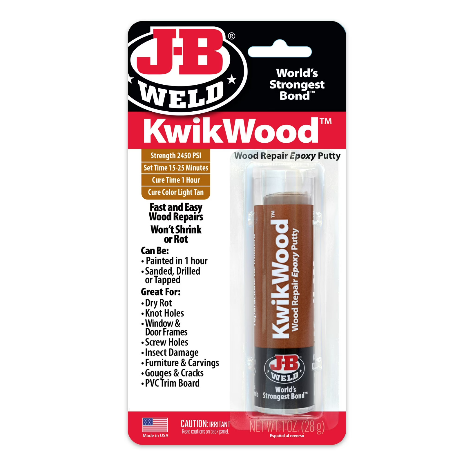 J-B Weld Tan KwikWood Wood Repair Epoxy Putty, 1 oz. Stick