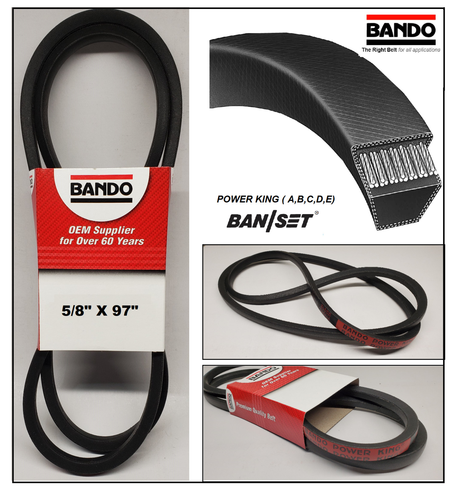 BANDO Power King Industrail & Lawn Mower V-Belt B94 or 5L970 / 5/8″x97″