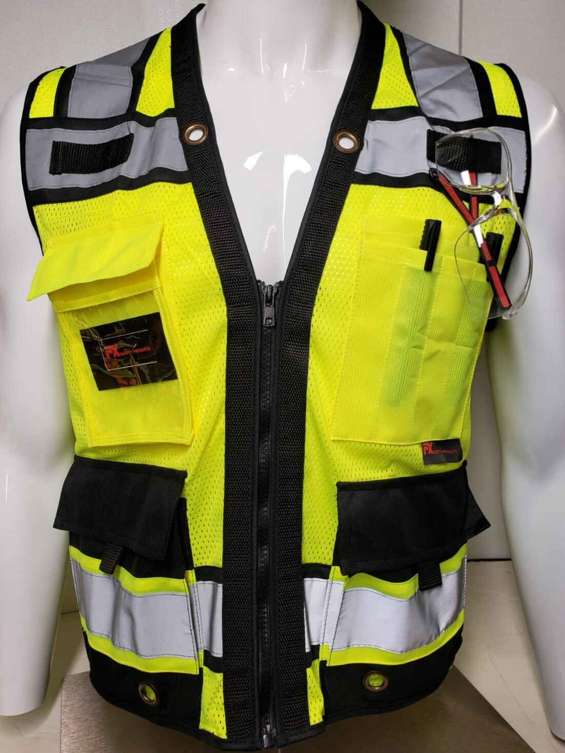 Surveyor vest with tablet pocket.