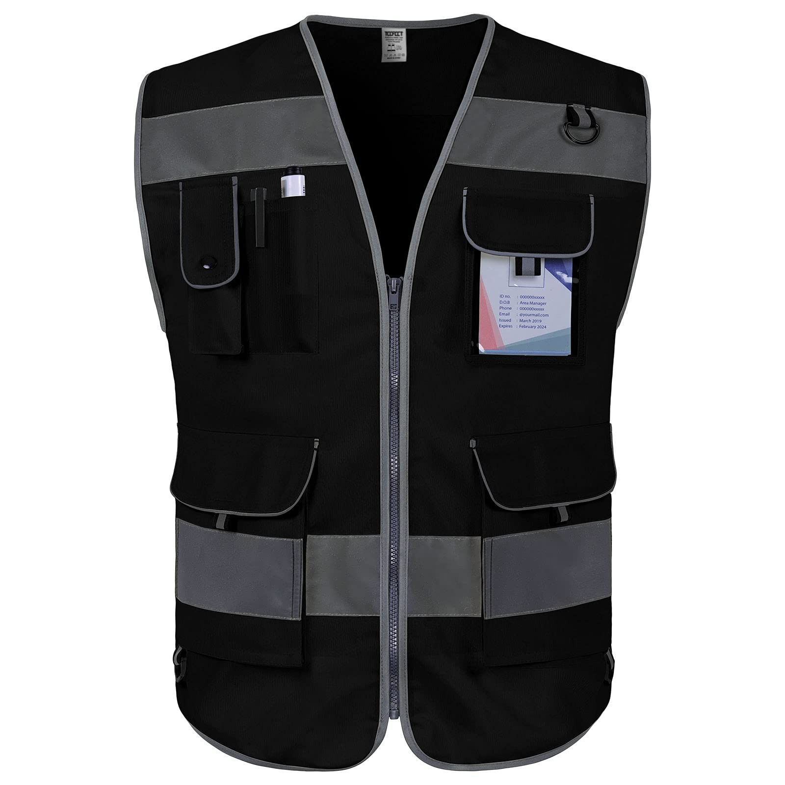 TCCFCCT Black Safety Vest for Men Women 9 Pockets High Visibility Reflective …