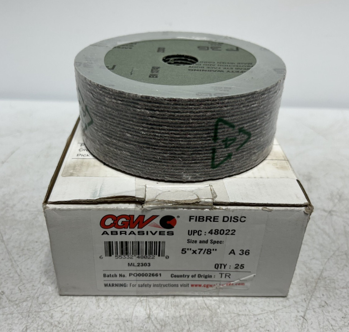 CGW Abrasives 48022 Fiber Disc 5″ Disc Dia 7/8″ Hole Aluminum Oxide (box of 25)
