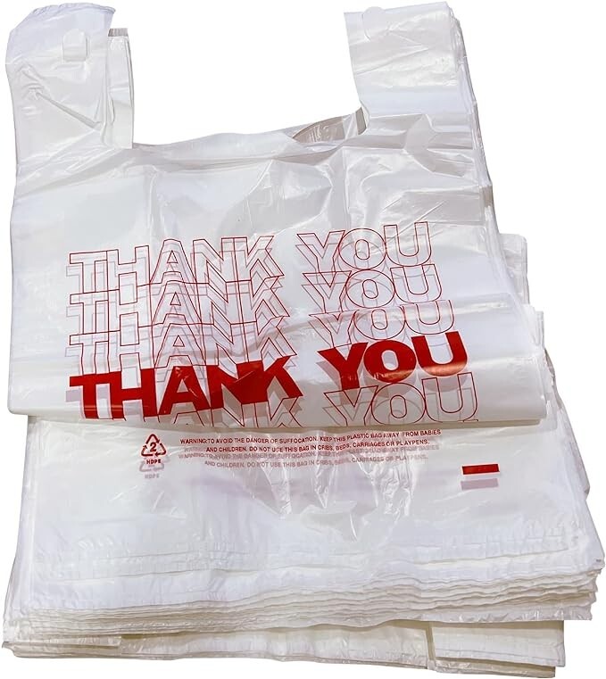 THANK YOU T-Shirt Bags 11.5″ x 6.5″ x 21″ White Plastic Shopping bag 50 – 1000
