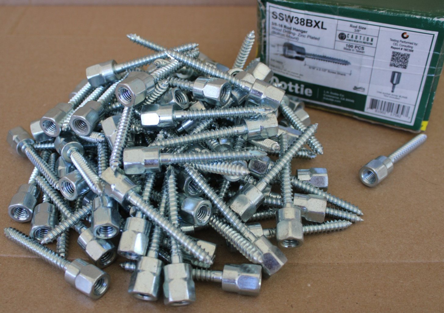 Dottie SSW38BXL – 3/8-16 Rod Hangers, Wood Drilling, Zinc Plated – Box of 95