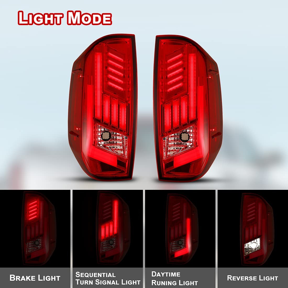 LED Tail Lights 2014-2021 Toyota Tundra Amber Sequential DRL Brake Pair Red Lens