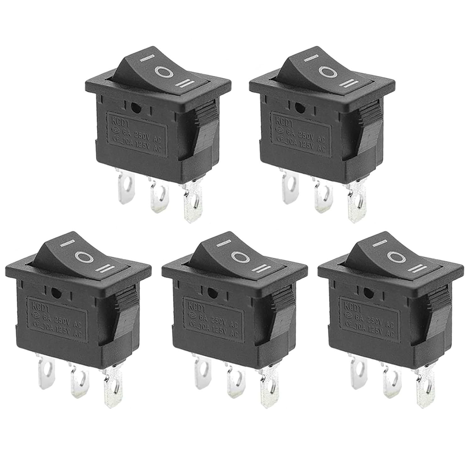 Black Rocker Switch ON-OFF-ON 6 Pin 21X15mm DPDT 6A/250VAC 10A/125VAC 2/5/10 Pc