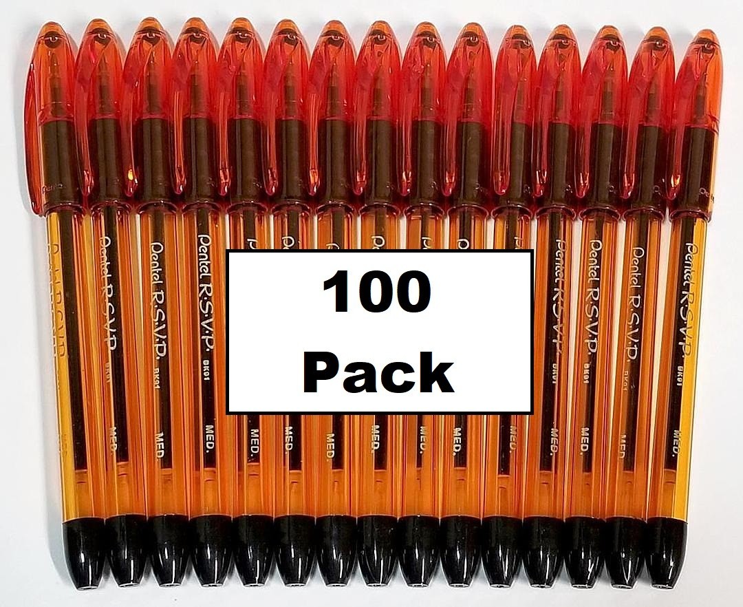 BULK 100-Pack Pentel RSVP Razzle-Dazzle Pen Orange BLACK INK 1.0mm BK91RDF-ABRM