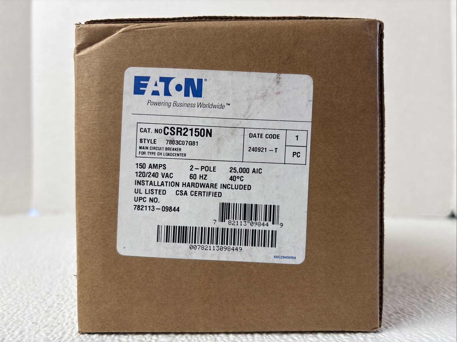 Eaton CSR2150N Main Breaker Kit 150 Amp 2 Pole With Installation Hardware