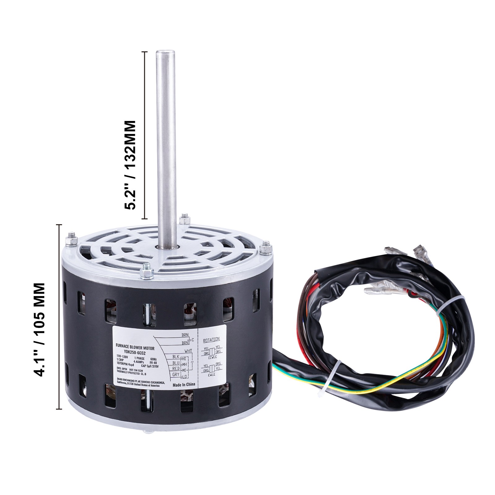VEVOR 1/3HP Furnace Blower Motor 110-120V 4.4A 1075RPM 4 Speeds 48 Frame 1 Phase