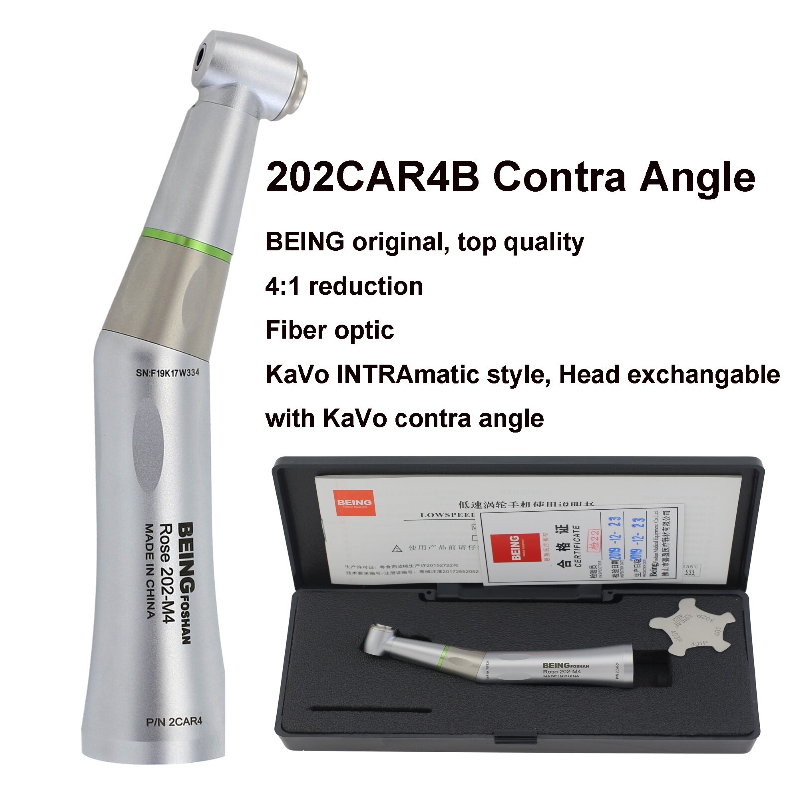 BEING 4:1 Dental Contra Angle Handpiece Low Speed KaVo INTRA LUX Heads 202CAR4