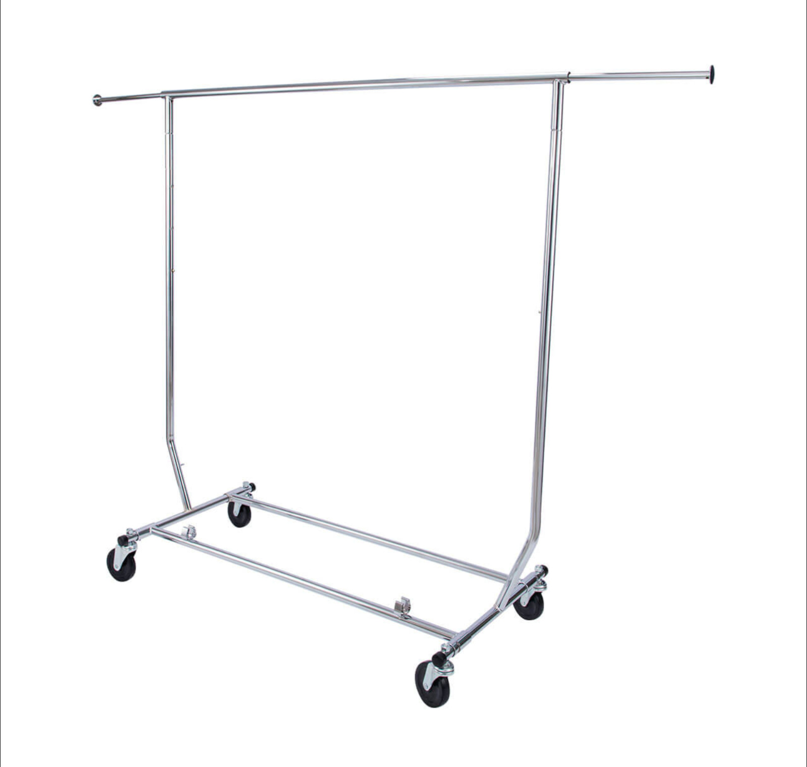 Chrome Clothing Rack Rolling Folding Single Bar Rail Salesman Sample Garment Dis