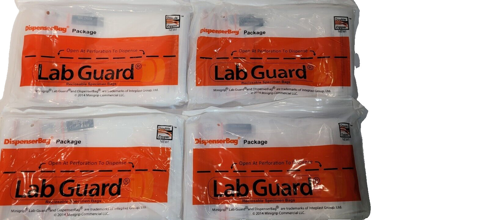 PACK OF 4 Lab Guard Specimen Reclosable 200 Bags (50 Ea) 6”x 9” Double Zipper
