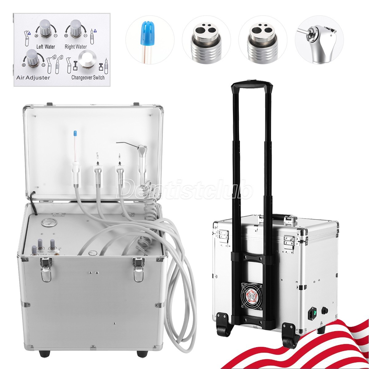 Portable Dental Mobile Delivery Unit Cart Air Compressor Suction System 4Hole