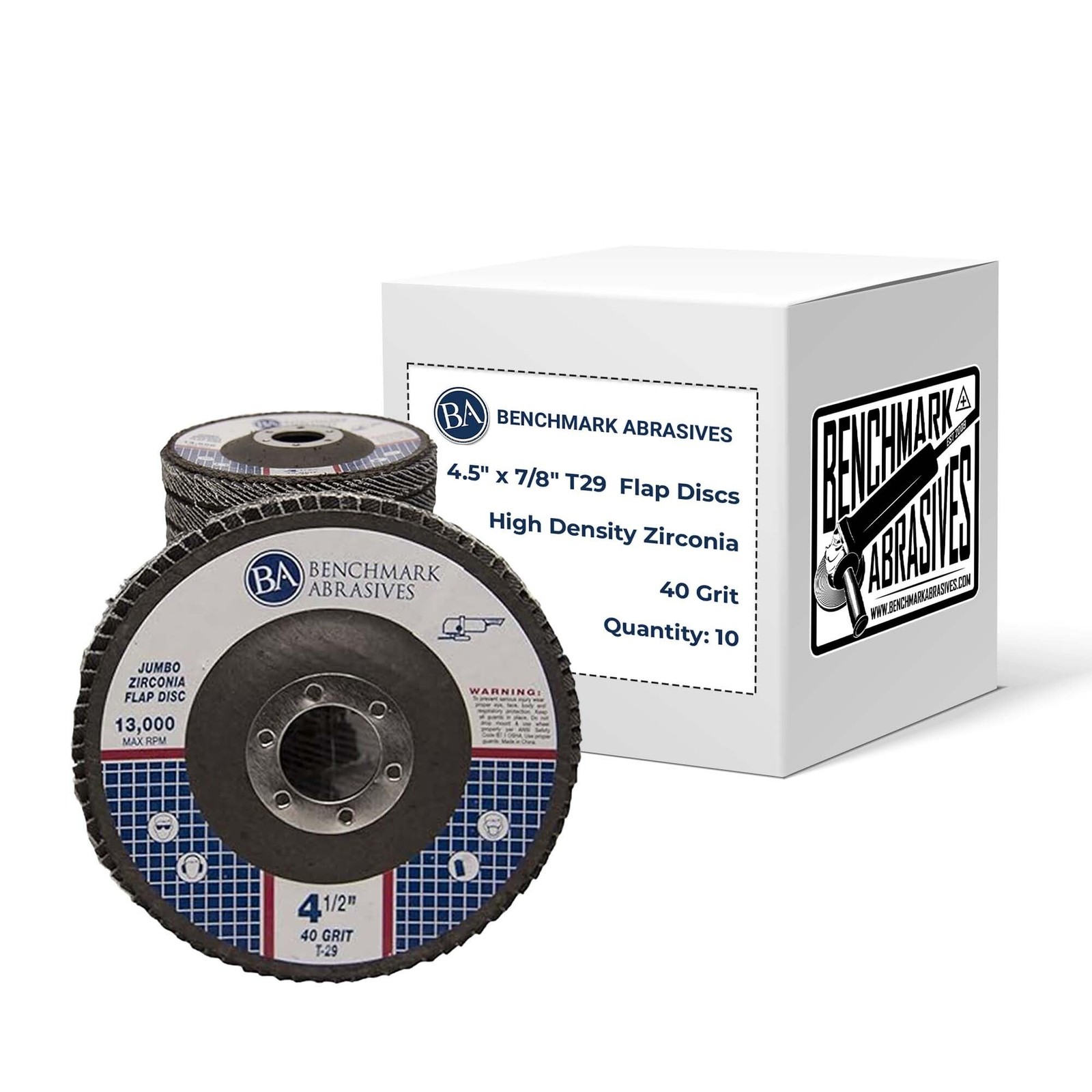 Benchmark Abrasives 4.5� x 7/8� Flap Discs 10 Pack High Density Zirconia Sanding