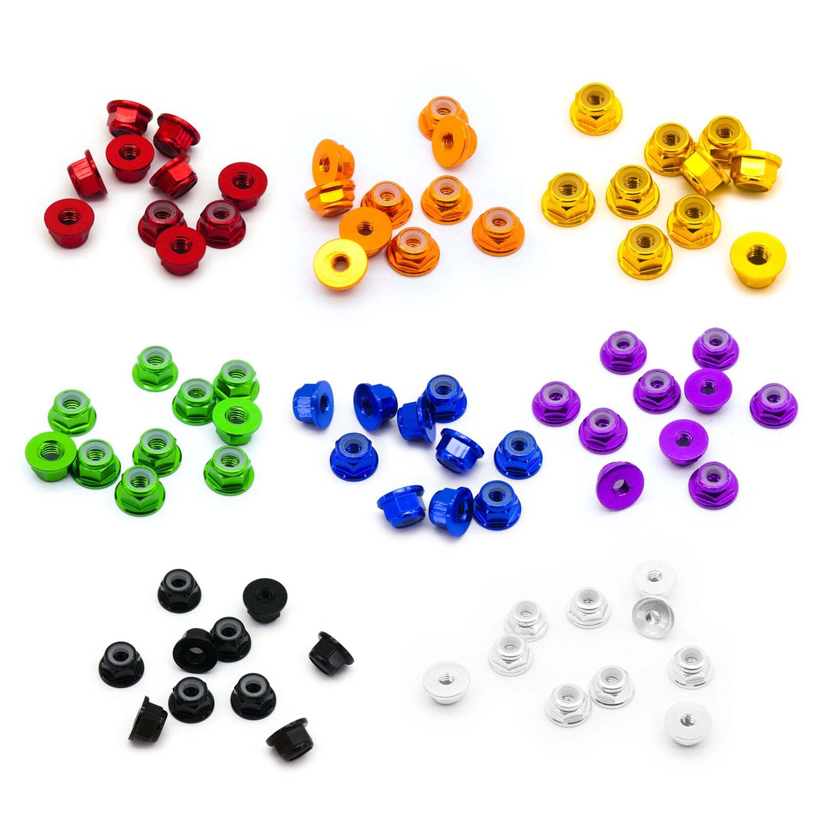 10pcs M3 Flange Locking Hex Nuts Nylon Insert Anodized Aluminum