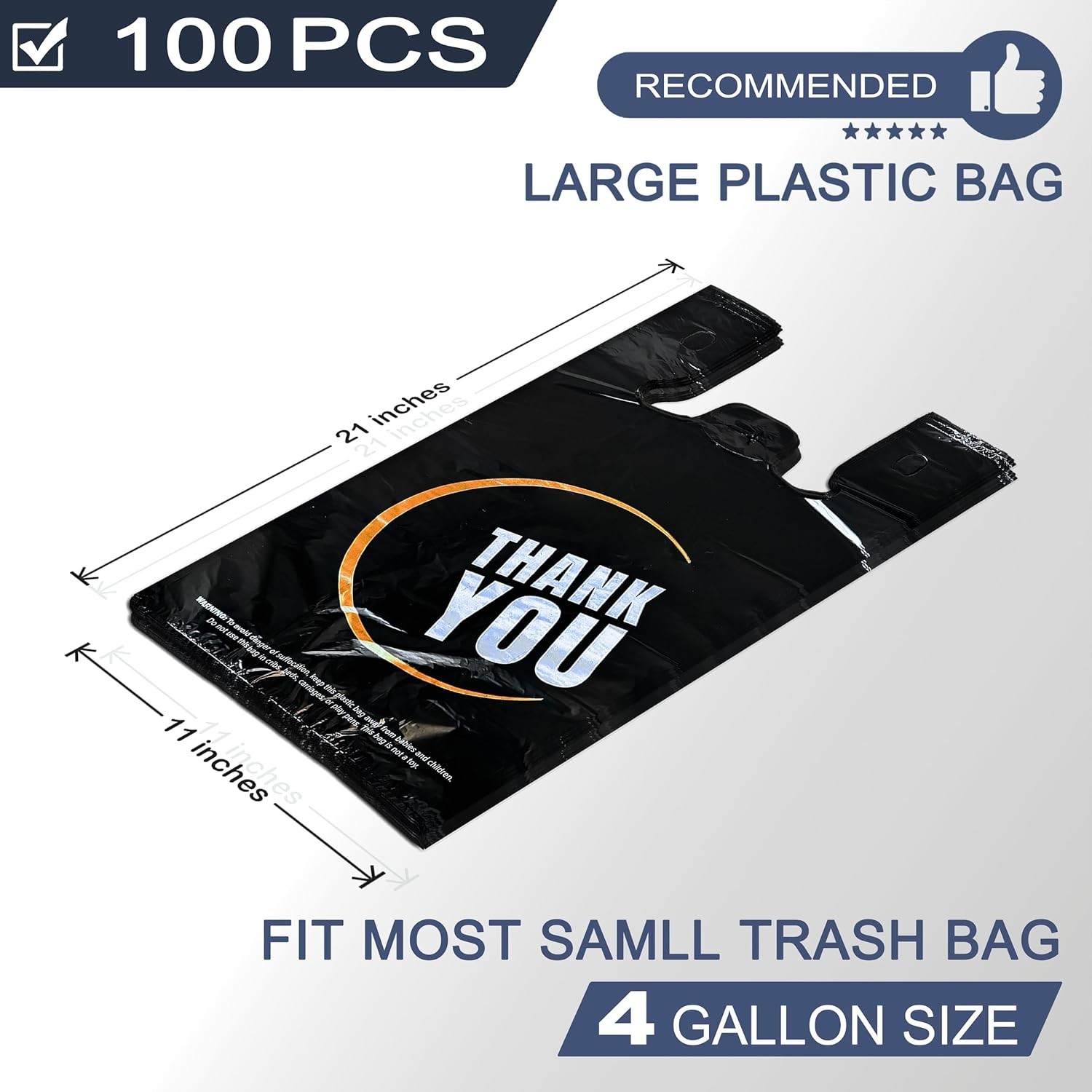 YoYoRain 100 Count Plastic Bags – Black T Shirt with Handle for Retail…