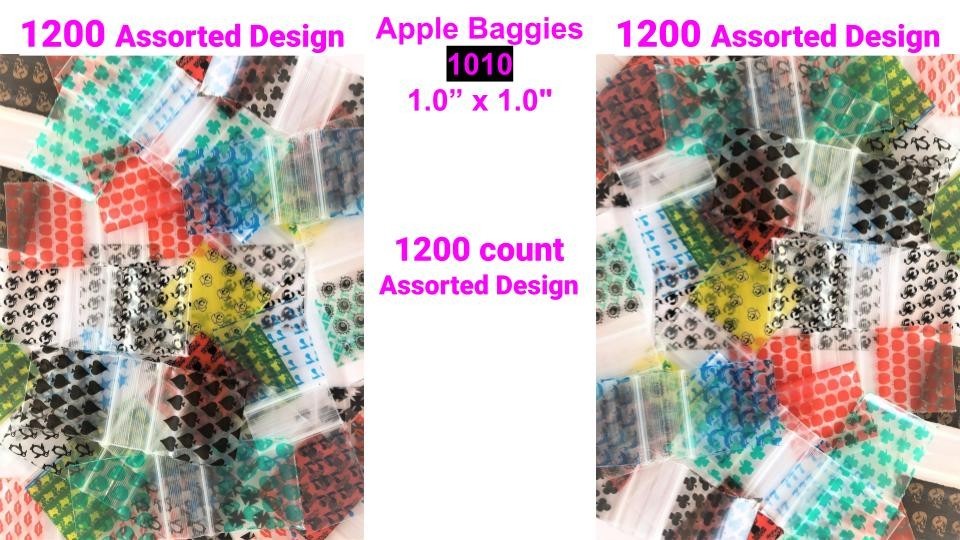 1200 Apple Baggies 1010 1″ x 1″ PREMIUM RANDOM MIX 6+ STYLES (12 packs x 100)